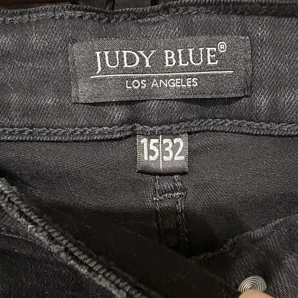 Judy‎ Blue Skinny Fit Fringe Jeans Sz 15/32 Black Fringe Hem Stretch